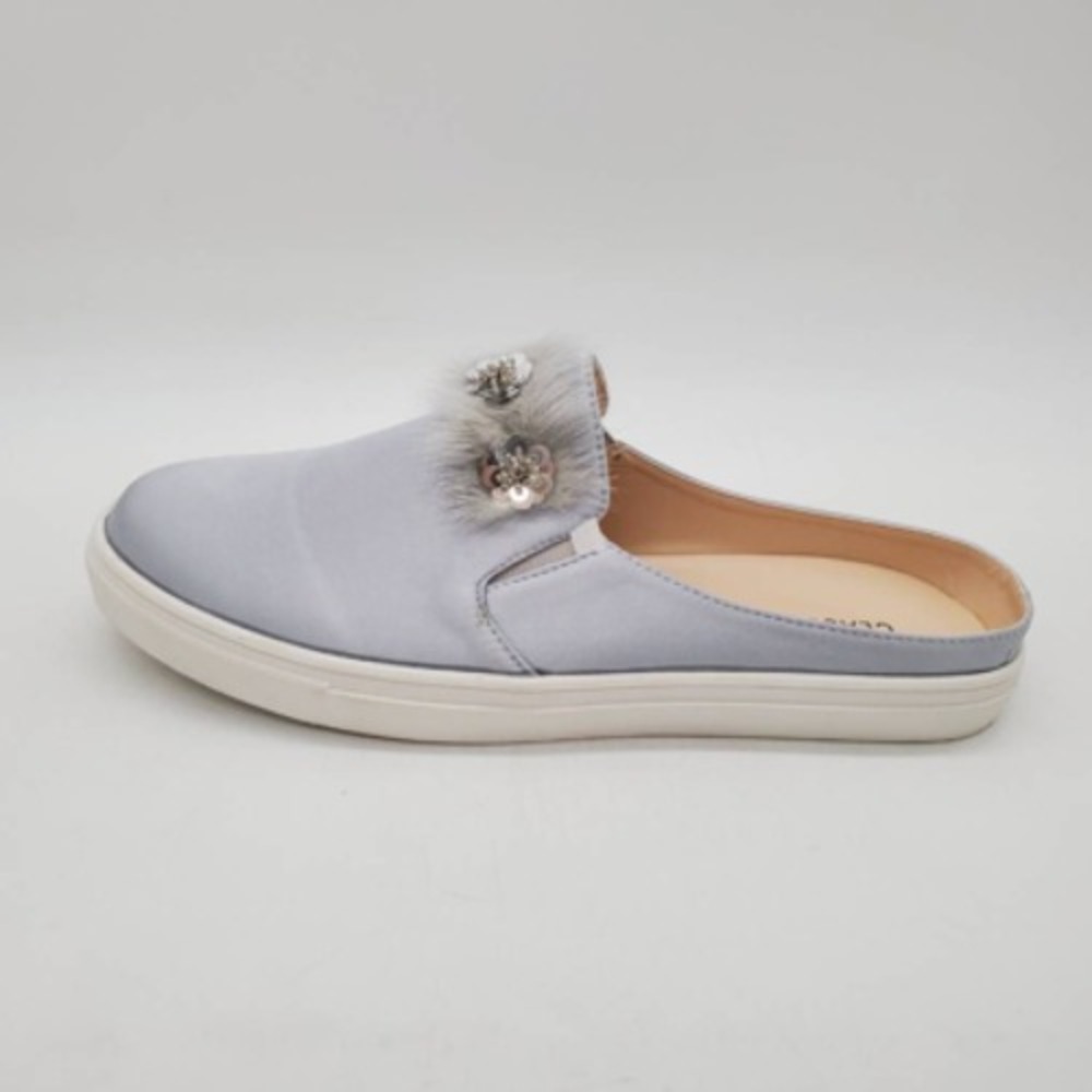 Classique‎ Mules Womens Blue 12 Comfort Walking Shoes Faux Fur Embellished Flat